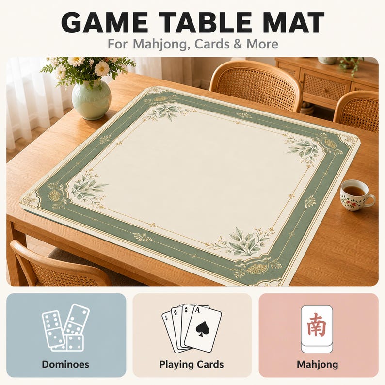 Mahjong Mat, Minimalist Botanical Mah Jongg Table Mat, Elegant Garden Game Mat, Gift for Mahjong Lovers