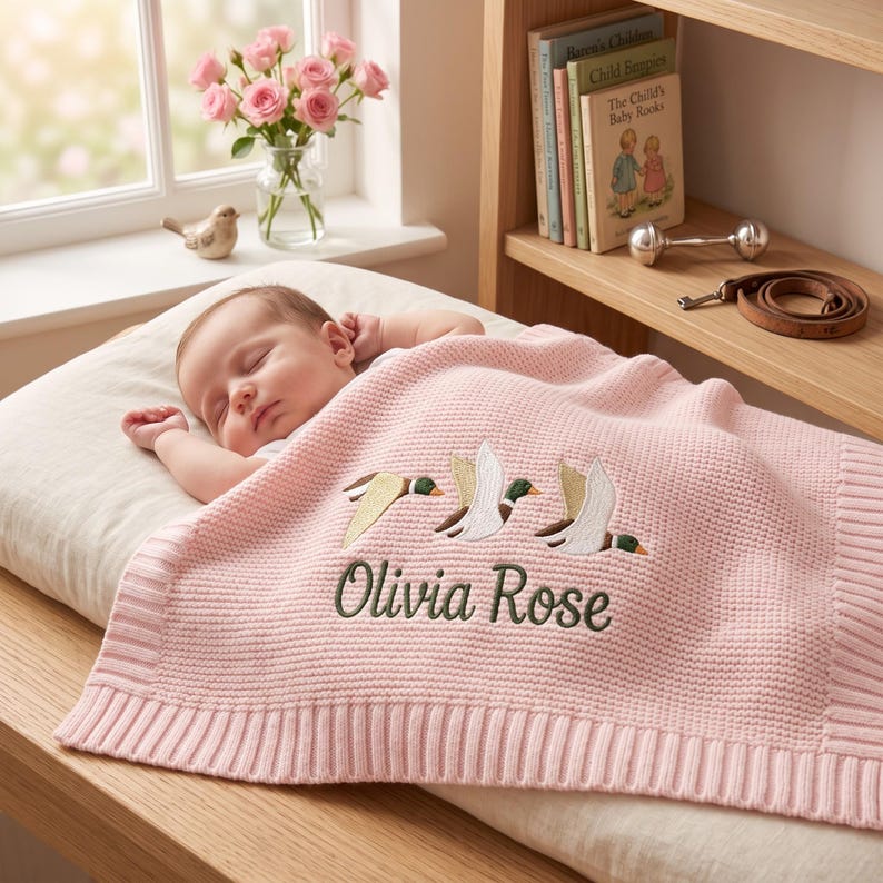 Personalized Mallard Duck Baby Blanket, Custom Name Baby Blanket, Embroidered Mallard Duck Blanket