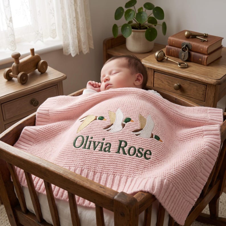 Personalized Mallard Duck Baby Blanket, Custom Name Baby Blanket, Embroidered Mallard Duck Blanket