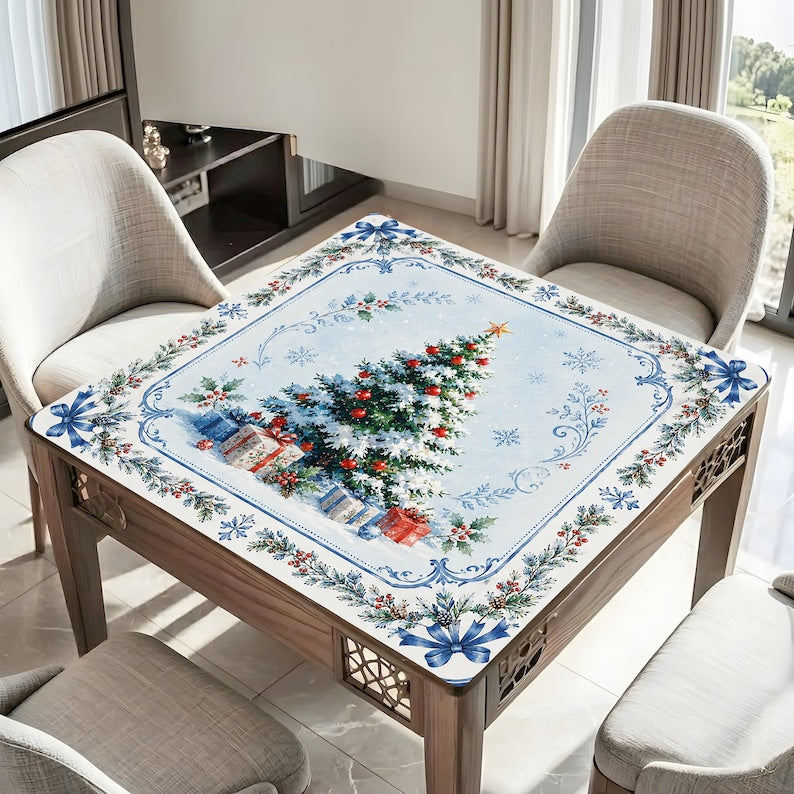 Christmas Mahjong Mat, Festive Winter Holiday Table Game Mat, Decorative Xmas Season Game Board Cover