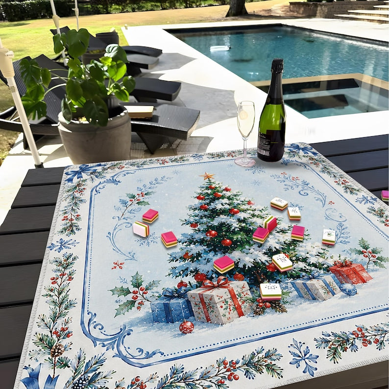 Christmas Mahjong Mat, Festive Winter Holiday Table Game Mat, Decorative Xmas Season Game Board Cover