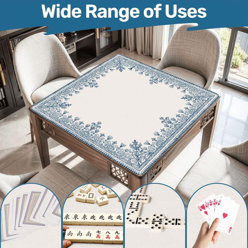 Square Mahjong Mat, Non-Slip Mahjong Playmat, Table Cover for Mahjong Tiles, Mahjong Accessories, New Year Gift