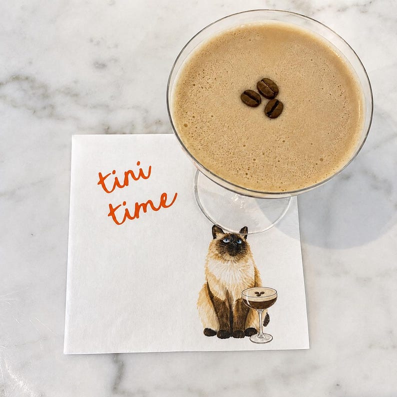 Custom Pet Wedding Napkins, Personalized Multi Dog Cat Portrait Cocktail Napkins, His and Hers Pet Bar Cart Favors