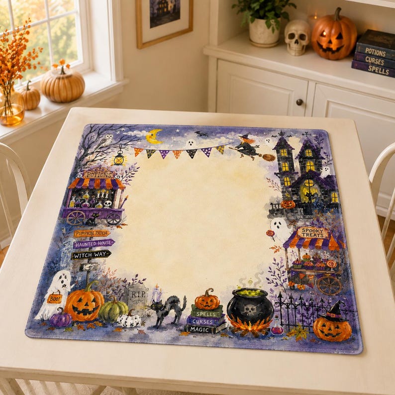 Halloween Witch Watercolor Mahjong Mat, Spooky Game Night Tile Table Mat, Mahjong Gift, Mahjong Accessories
