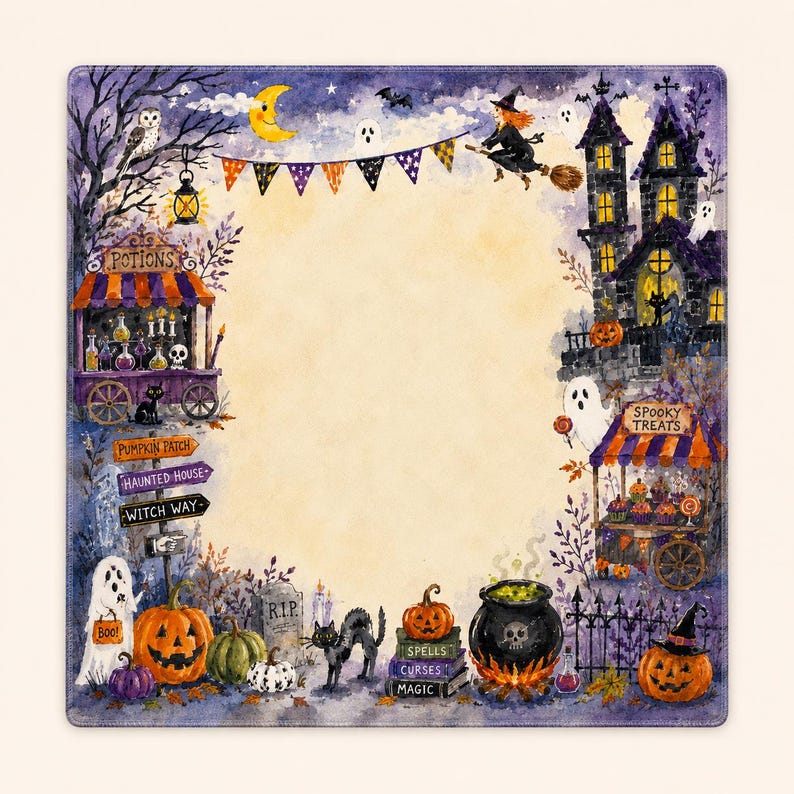 Halloween Witch Watercolor Mahjong Mat, Spooky Game Night Tile Table Mat, Mahjong Gift, Mahjong Accessories