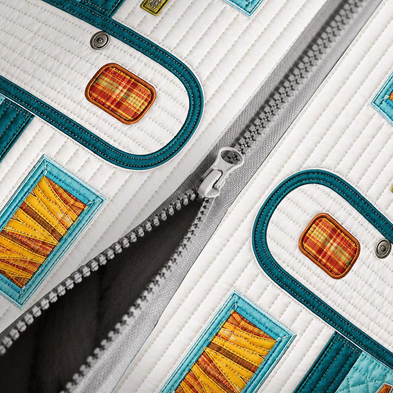 Custom Quilted Duffel Bag, Retro Camper Van Travel Weekender, Boho Road Trip Carry On