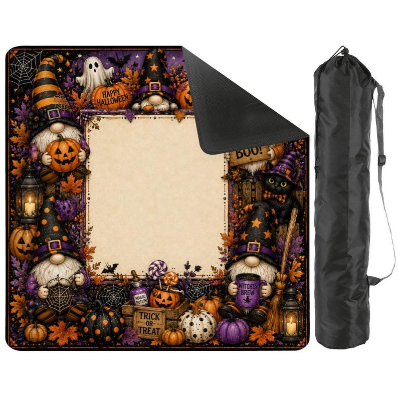 Halloween Mahjong Mat, Spooky Gnome Mahjong Playing Mat, Square Game Table Mat, Halloween Game Night Decor