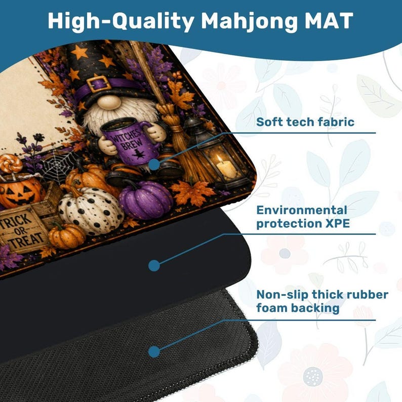 Halloween Mahjong Mat, Spooky Gnome Mahjong Playing Mat, Square Game Table Mat, Halloween Game Night Decor