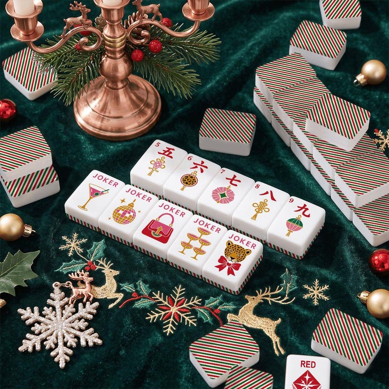 Christmas Mahjong Tiles Set, American Mahjong, Holiday Mahjong Gift, Acrylic Mahjong Tiles, Luxury Game Set