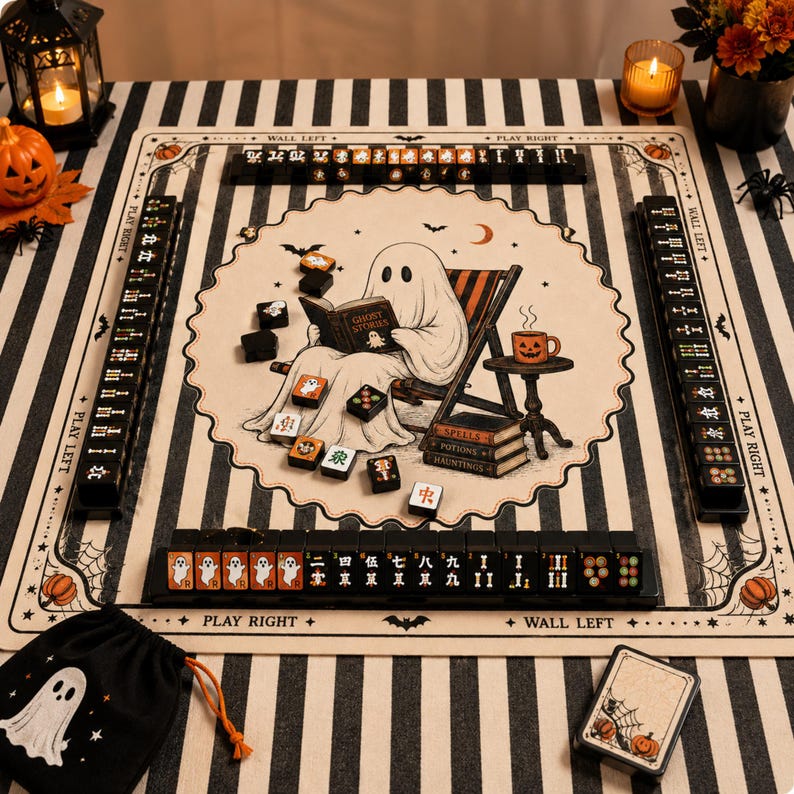 Halloween Mahjong Mat, Ghost Mahjong Gift, Halloween Gift for Mahjong Players