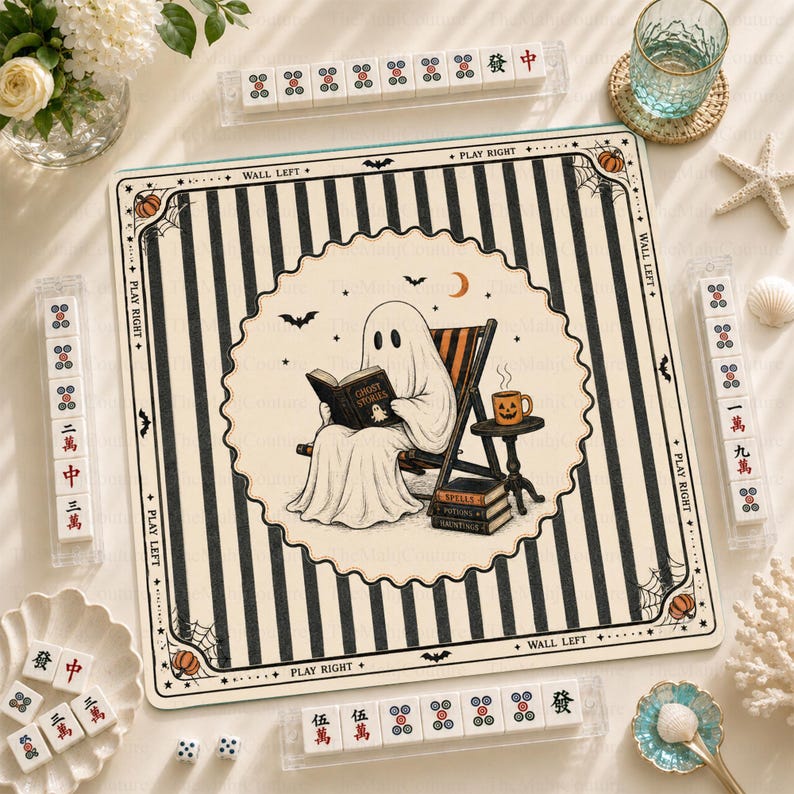 Halloween Mahjong Mat, Ghost Mahjong Gift, Halloween Gift for Mahjong Players