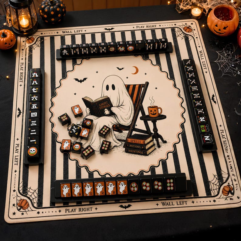 Halloween Mahjong Mat, Ghost Mahjong Gift, Halloween Gift for Mahjong Players
