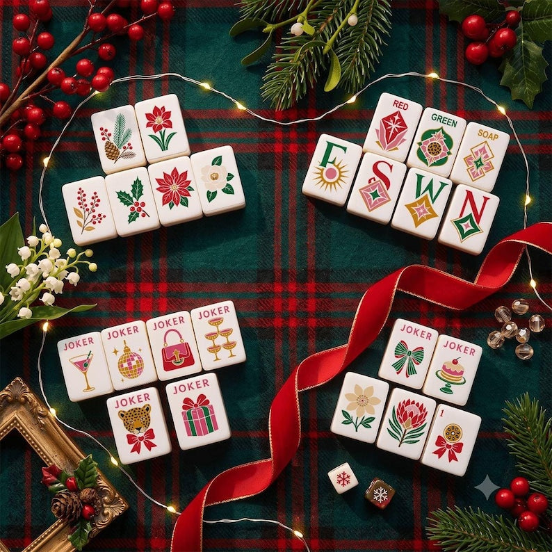 Christmas Mahjong Tiles, Holiday Mahjong Set, Festive American Mahjong Tiles, Winter Game Accessories