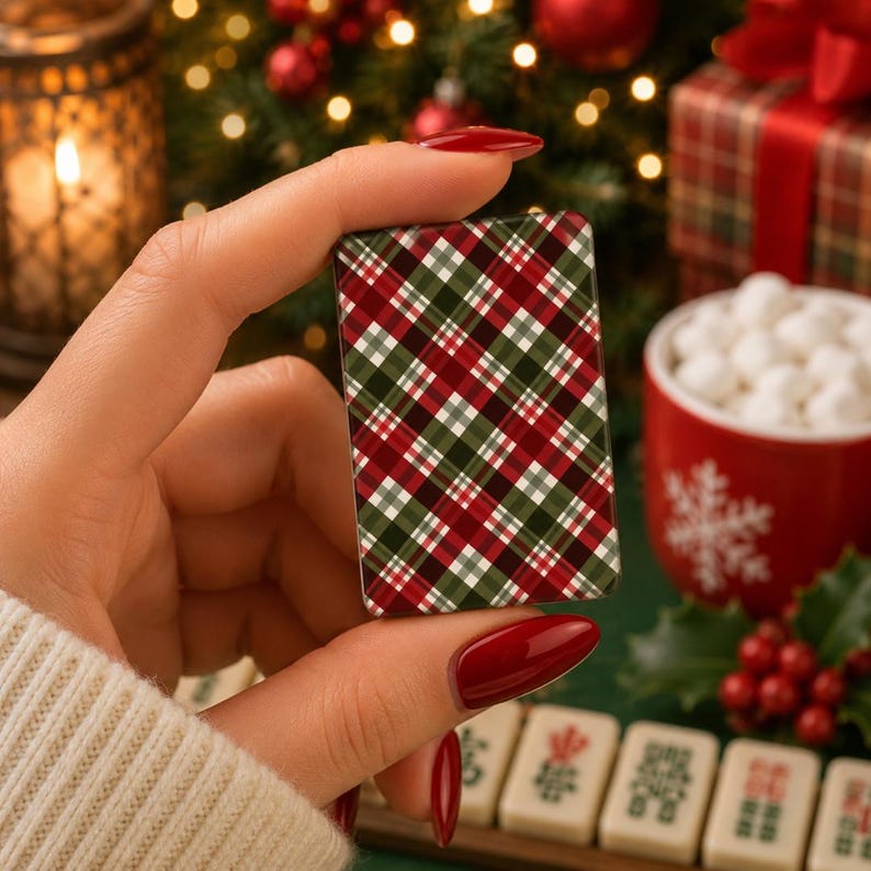 Christmas Plaid Mahjong Tiles, Tartan American Mahjong Tile Set, Festive Winter Mahjong Gift