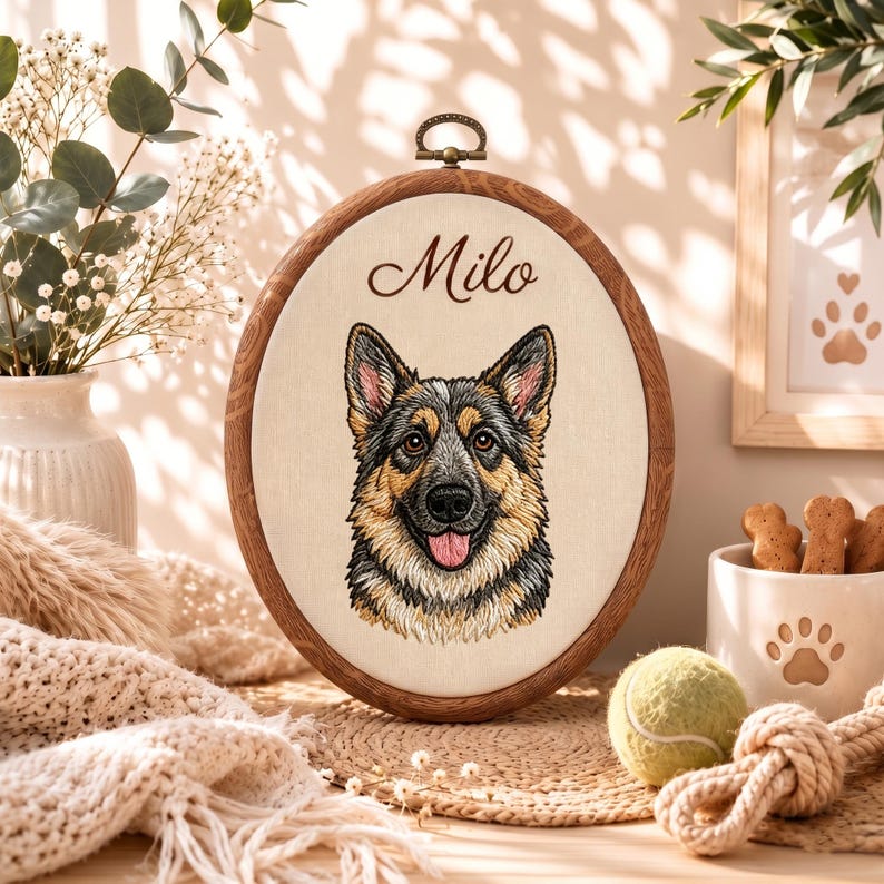 Personalized Pet Portrait Embroidery Hoop Art, Custom Dog Memorial Gift, Embroidered Pet Portrait From Photo
