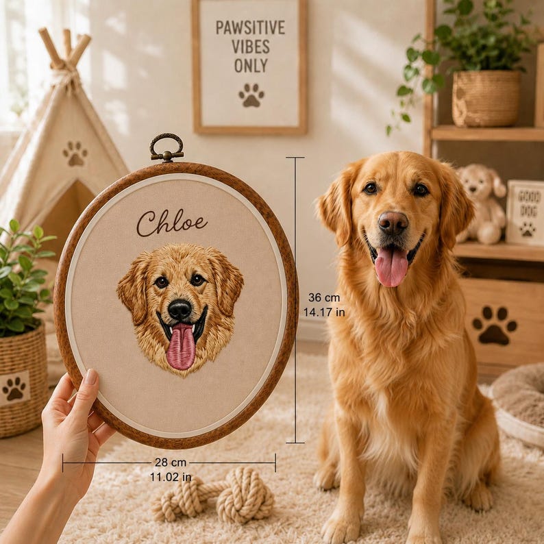 Personalized Pet Portrait Embroidery Hoop Art, Custom Dog Memorial Gift, Embroidered Pet Portrait From Photo