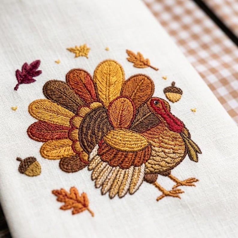 Thanksgiving Wreath Sash, Embroidered Turkey Monogram Door Bow, Gingham Autumn Decor, Custom Fall Wreath Ribbon