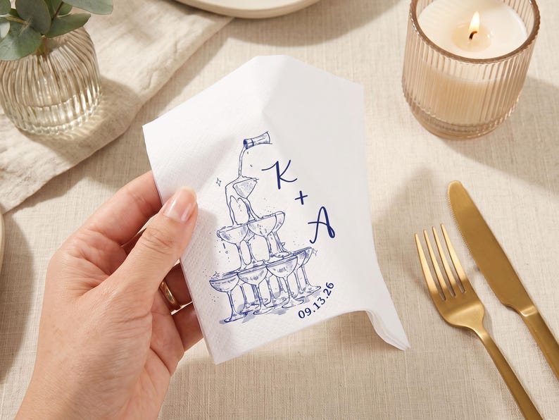 Personalized Wedding Napkins, Custom Cocktail Napkin for Engagement Party, Bridal Shower & Wedding Decor
