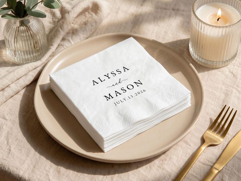 Personalized Wedding Napkins, Custom Cocktail Napkin for Engagement Party, Bridal Shower & Wedding Decor