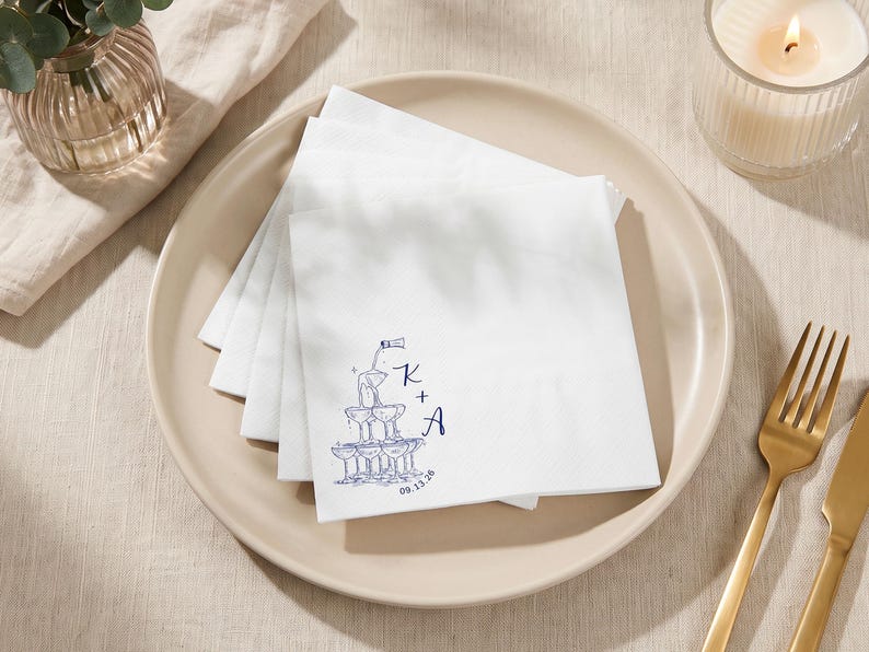 Personalized Wedding Napkins, Custom Cocktail Napkin for Engagement Party, Bridal Shower & Wedding Decor
