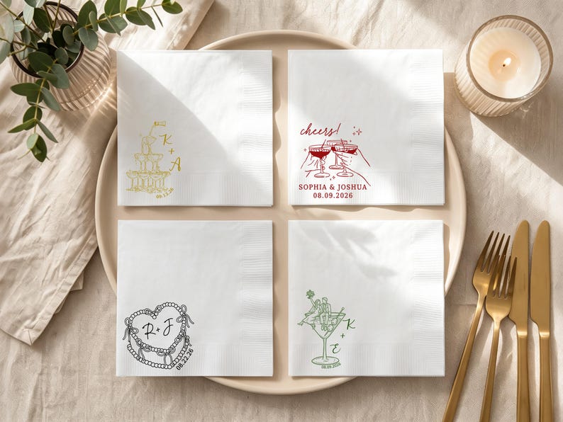 Personalized Wedding Napkins, Custom Cocktail Napkin for Engagement Party, Bridal Shower & Wedding Decor