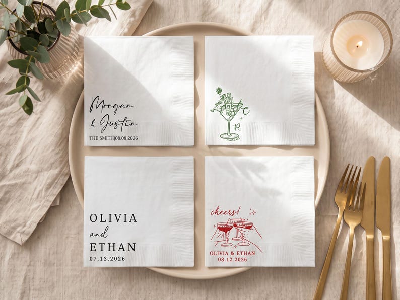 Personalized Wedding Napkins, Custom Cocktail Napkin for Engagement Party, Bridal Shower & Wedding Decor