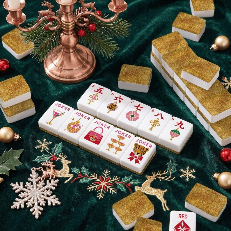 Glitter Glam Holiday Christmas Mahjong Tiles, 4 Colors For You To Choose