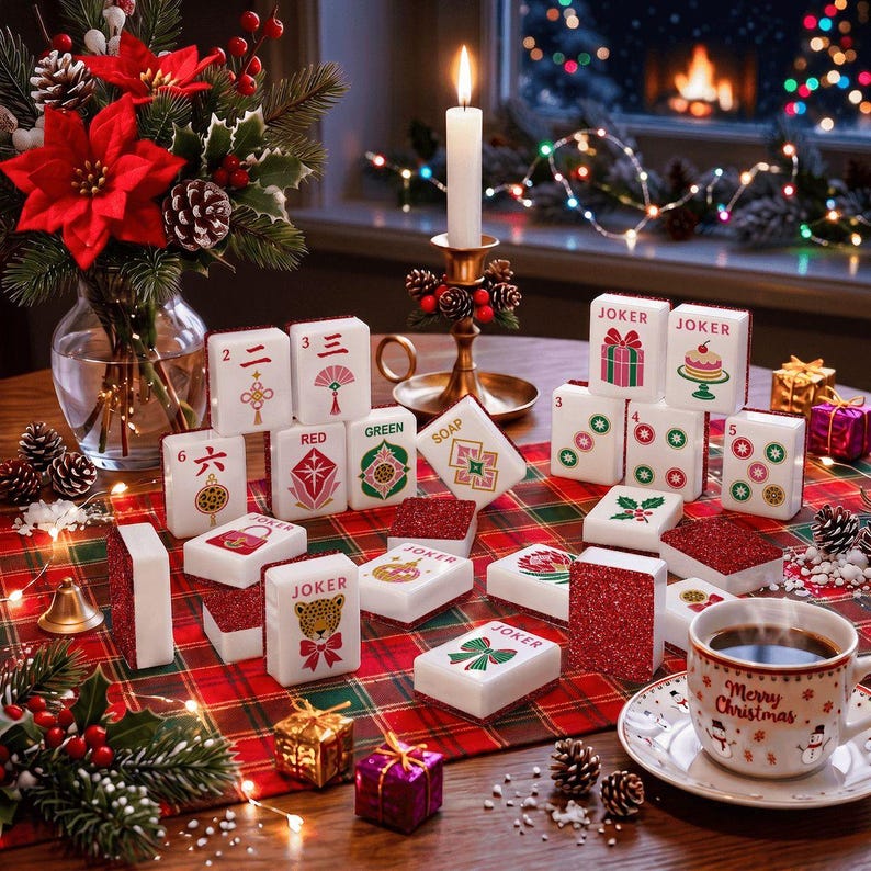 Glitter Glam Holiday Christmas Mahjong Tiles, 4 Colors For You To Choose