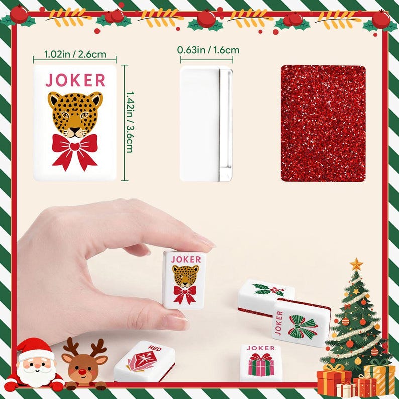 Glitter Glam Holiday Christmas Mahjong Tiles, 4 Colors For You To Choose