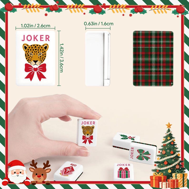 Christmas Mahjong Tiles Set, Holiday Mahjong Game, Festive American Mahjong Tiles, Plaid Tile Backs