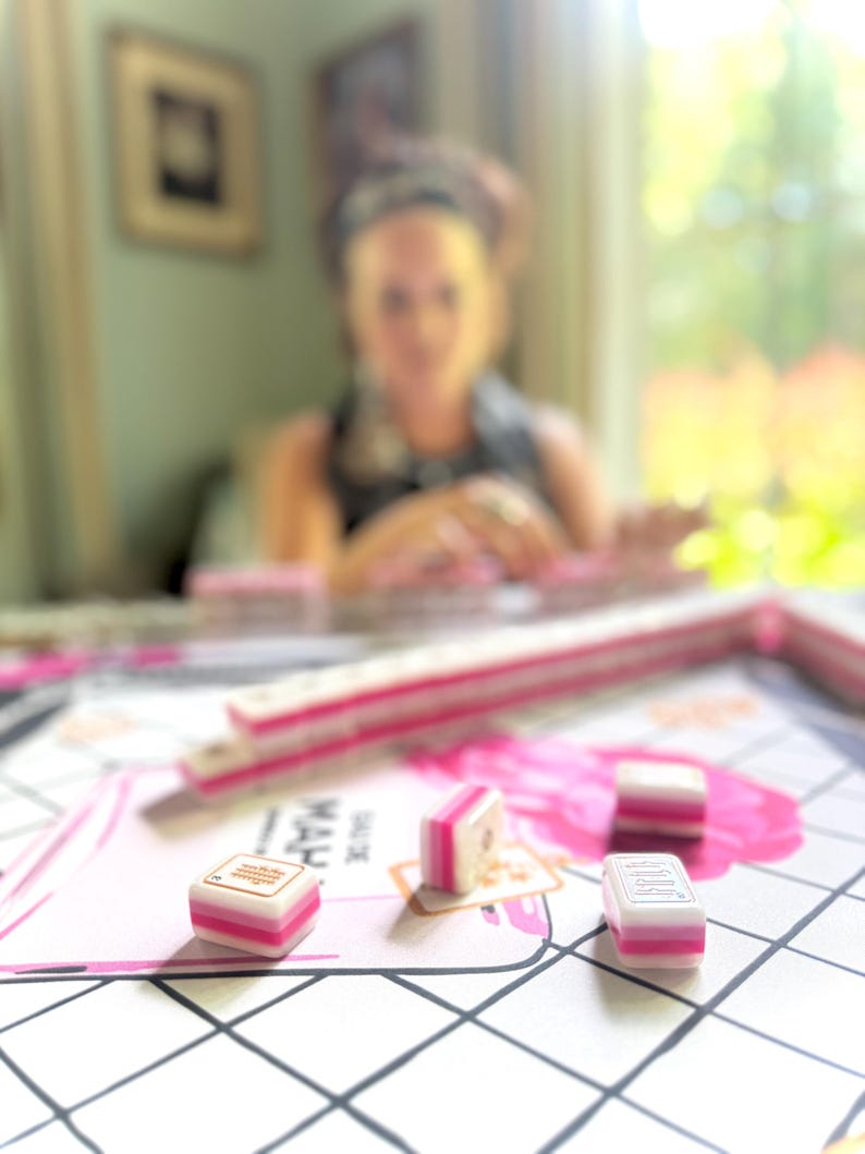 Eau de Mahj Mahjong Mat, Pink Floral B&W Mahjong Mat, Perfume Style Icon, Luxury Fashionista, Blossoms