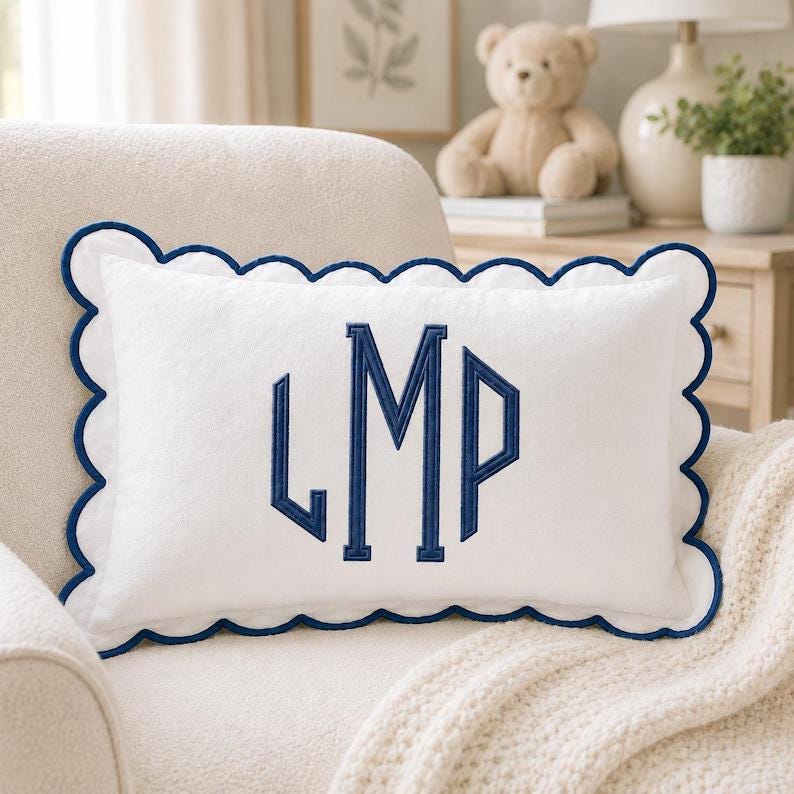 Personalized Embroidered Monogram Pillow Cover, Custom Name Nursery Decor Cushion, Baby Room Decor