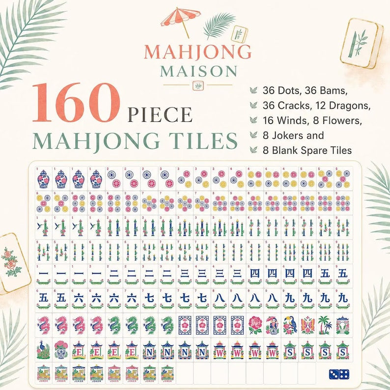 Pink Chinoiserie Crane Mahjong Tiles Included Box, Luxury American Mahjong Tiles, Asian Heritage Mahjong