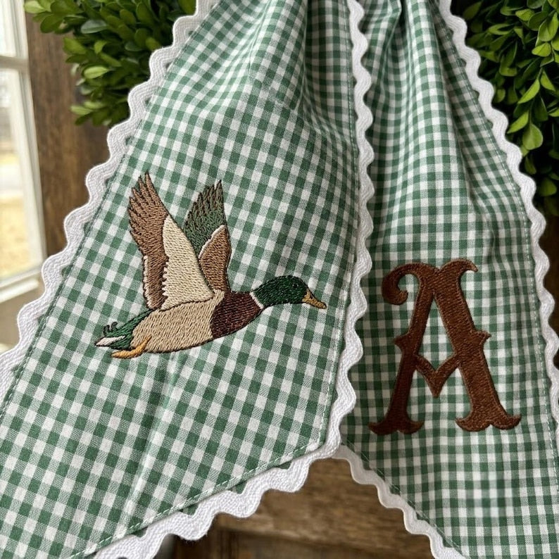 Personalized Mallard Duck Wreath Bow, Custom Monogram Fall Door Decor, Gingham Holiday Hanger