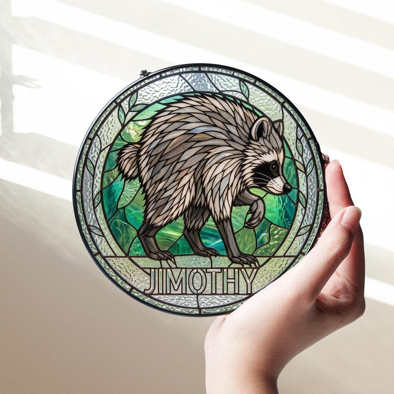 Jimothy Raccoon Stained Glass Suncatcher, Viral Seattle Meme Decor, Cute Raccoon Ornament, Gift for Animal Lover