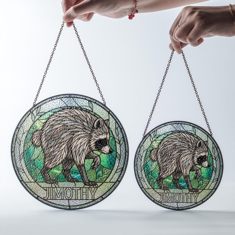 Jimothy Raccoon Stained Glass Suncatcher, Viral Seattle Meme Decor, Cute Raccoon Ornament, Gift for Animal Lover