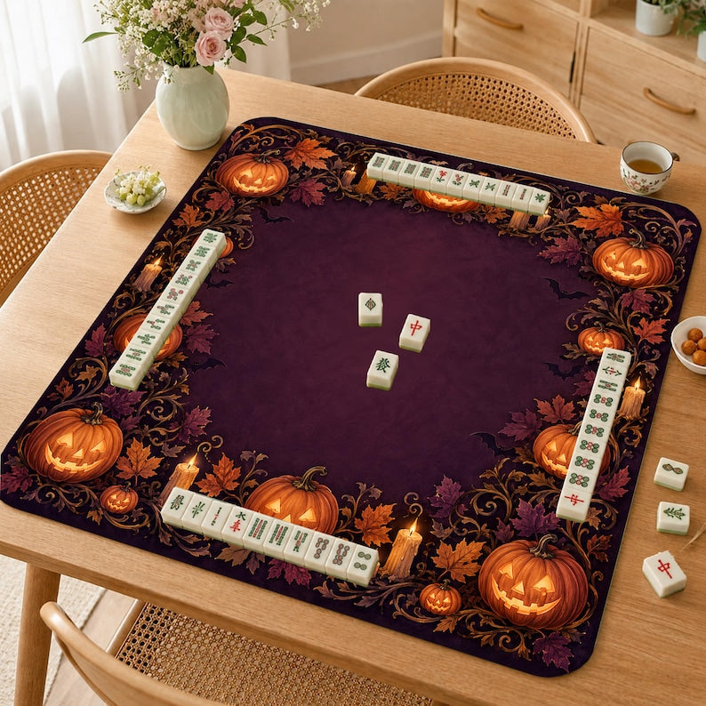 Halloween Mahjong Mat, Pumpkin Mah Jongg Table Mat, Spooky Autumn Game Mat, Gift for Mahjong Lovers
