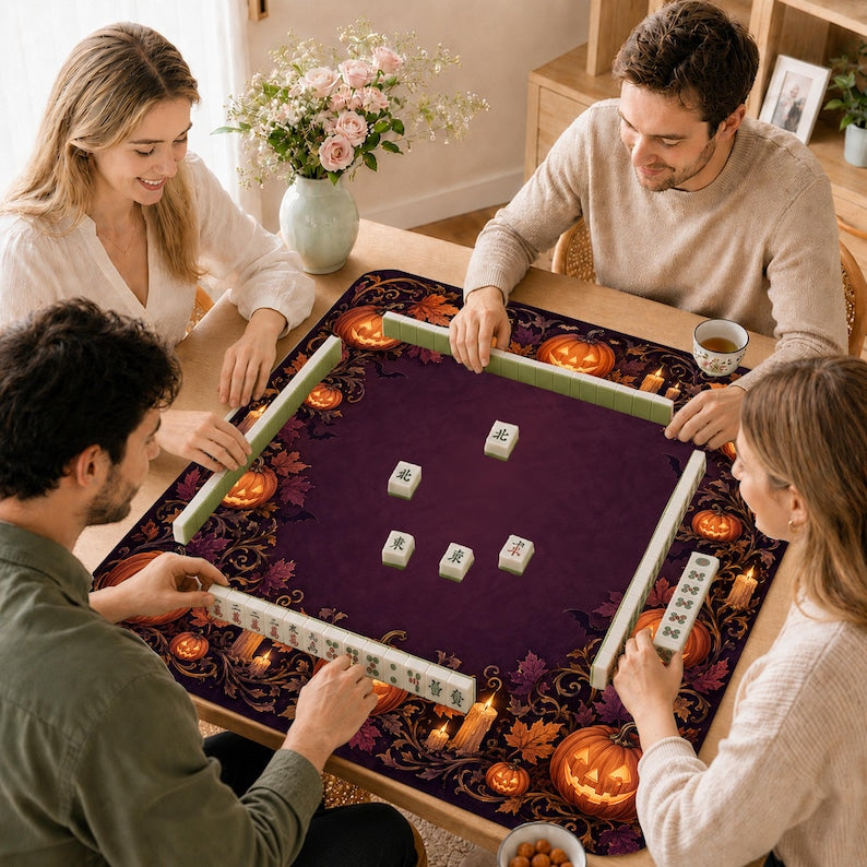 Halloween Mahjong Mat, Pumpkin Mah Jongg Table Mat, Spooky Autumn Game Mat, Gift for Mahjong Lovers