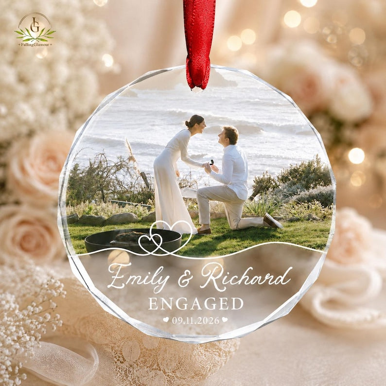 Custom Engagement Photo Ornament, Engagement Ornament, Personalization Marriage Proposal Gift, Couple Photo