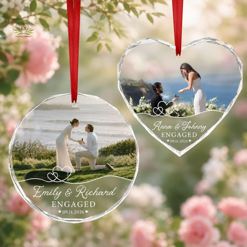 Custom Engagement Photo Ornament, Engagement Ornament, Personalization Marriage Proposal Gift, Couple Photo