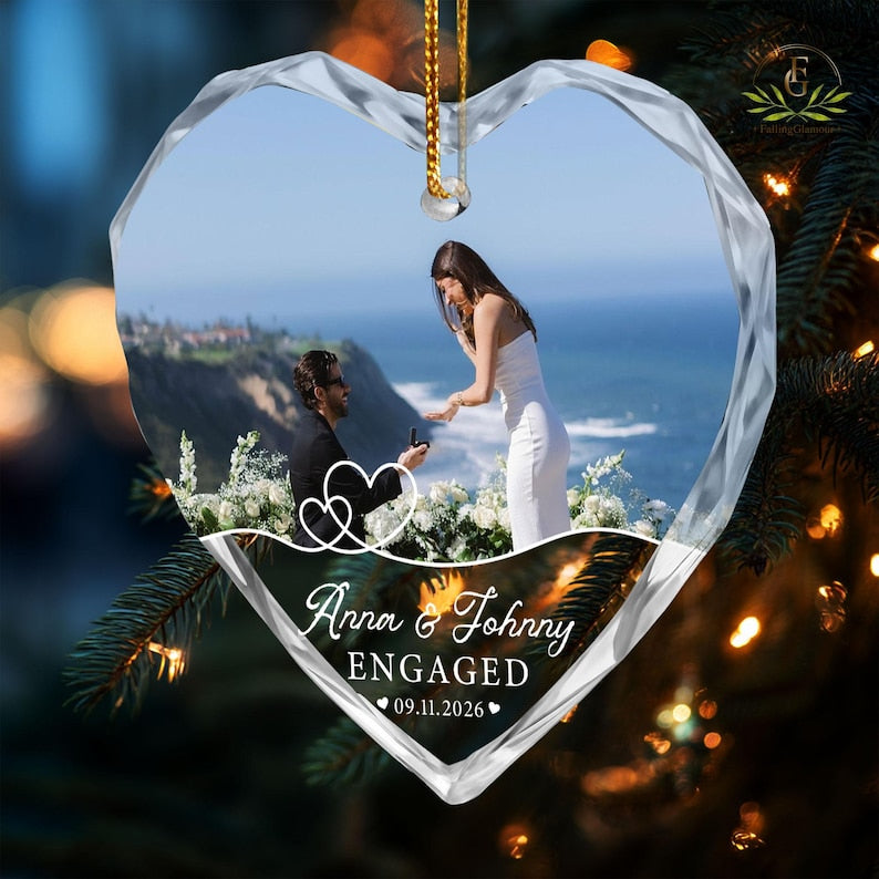 Custom Engagement Photo Ornament, Engagement Ornament, Personalization Marriage Proposal Gift, Couple Photo
