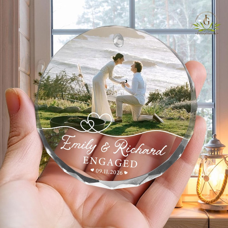 Custom Engagement Photo Ornament, Engagement Ornament, Personalization Marriage Proposal Gift, Couple Photo