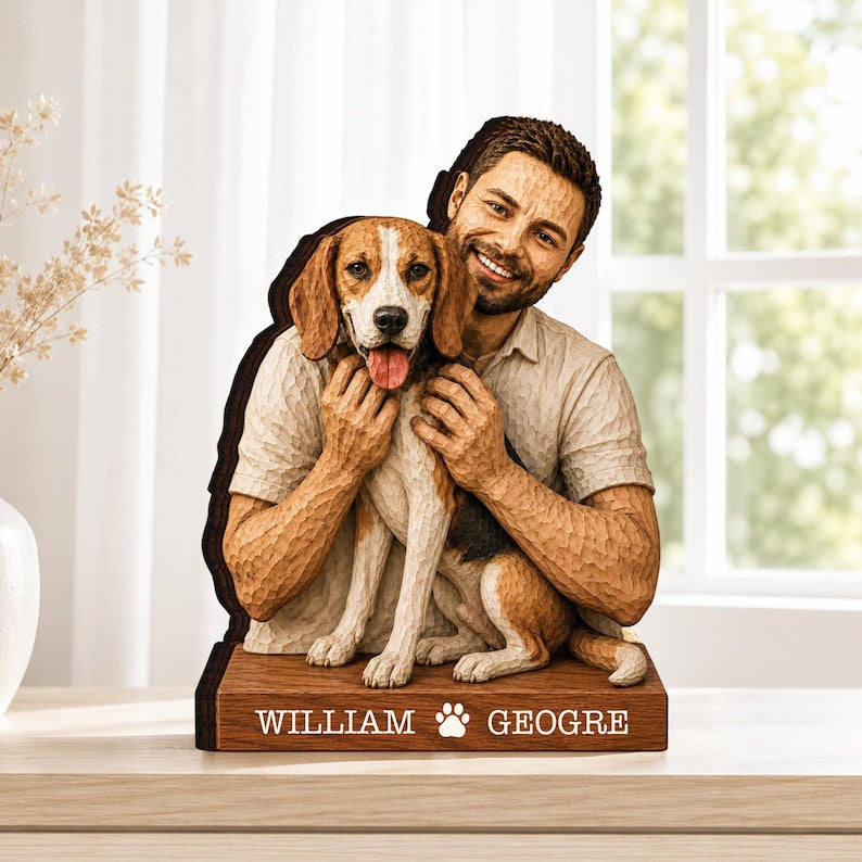 Personalized Dog Wooden Sculpture, Custom Pet Portrait from Photo, Dog Mom Gift, Pet Lover Keepsake