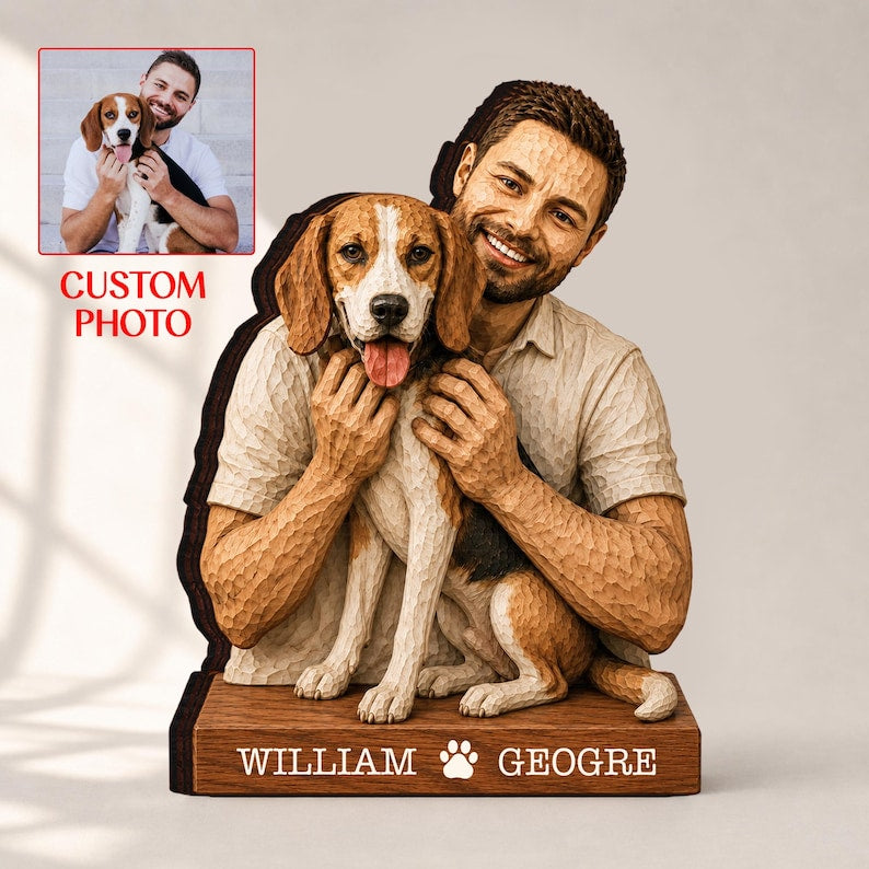 Personalized Dog Wooden Sculpture, Custom Pet Portrait from Photo, Dog Mom Gift, Pet Lover Keepsake