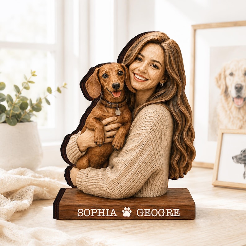 Personalized Dog Wooden Sculpture, Custom Pet Portrait from Photo, Dog Mom Gift, Pet Lover Keepsake