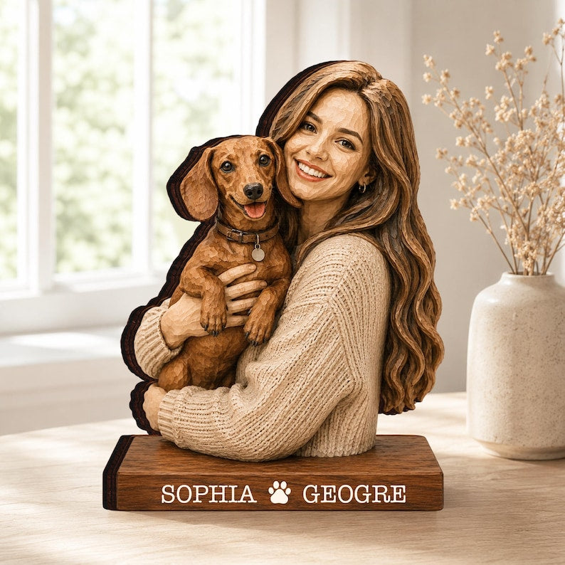 Personalized Dog Wooden Sculpture, Custom Pet Portrait from Photo, Dog Mom Gift, Pet Lover Keepsake