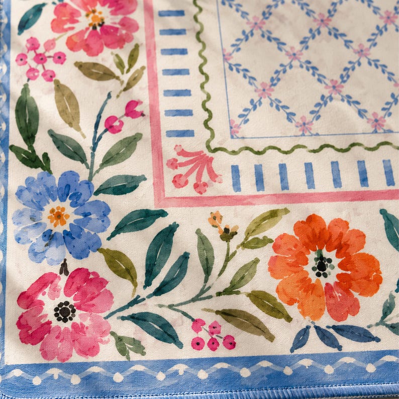 Watercolor Floral Garden Mahjong Mat, American Mahjong Mat, Blue Pink Botanical Lattice, Preppy Grandmillennial Mahjong Gift