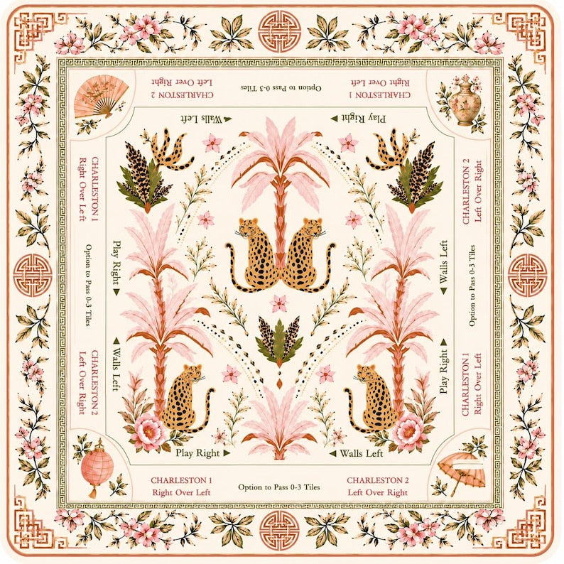 Pink Leopard Mahjong Mat, Palm Beach Chinoiserie Game Table Runner