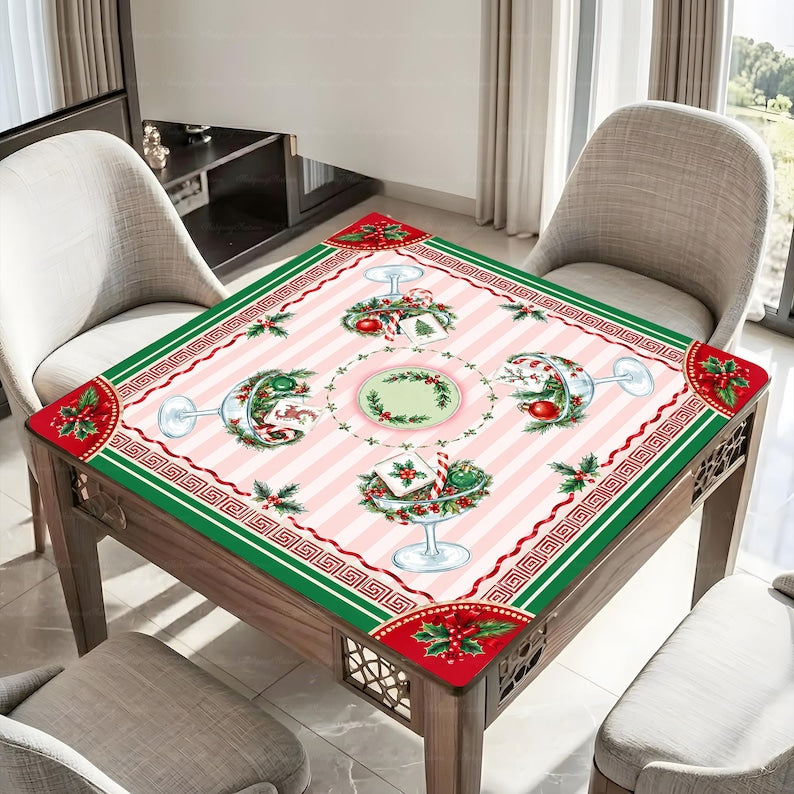 Christmas in July Mahjong Mat, Pink Stripe Candy Cane Game Mat, Preppy Holiday Gift, Non Slip Cover
