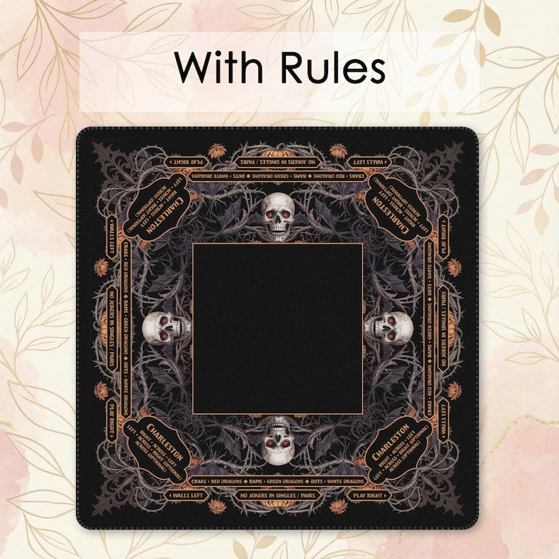 Personalized Mahjong Mat, Gothic Skull, Red-Eyed Thorned Vine, Polyester, Non-Slip